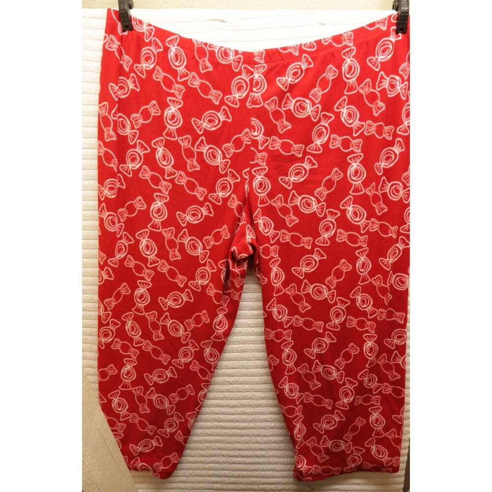 Holiday Womens Fleece Pajama Pants Red Candy Print Soft Cozy Sleep Size 3XL - Picture 2 of 7